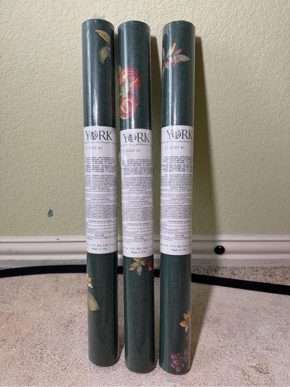 York Floral Green Wallpaper Rolls - Set of 3